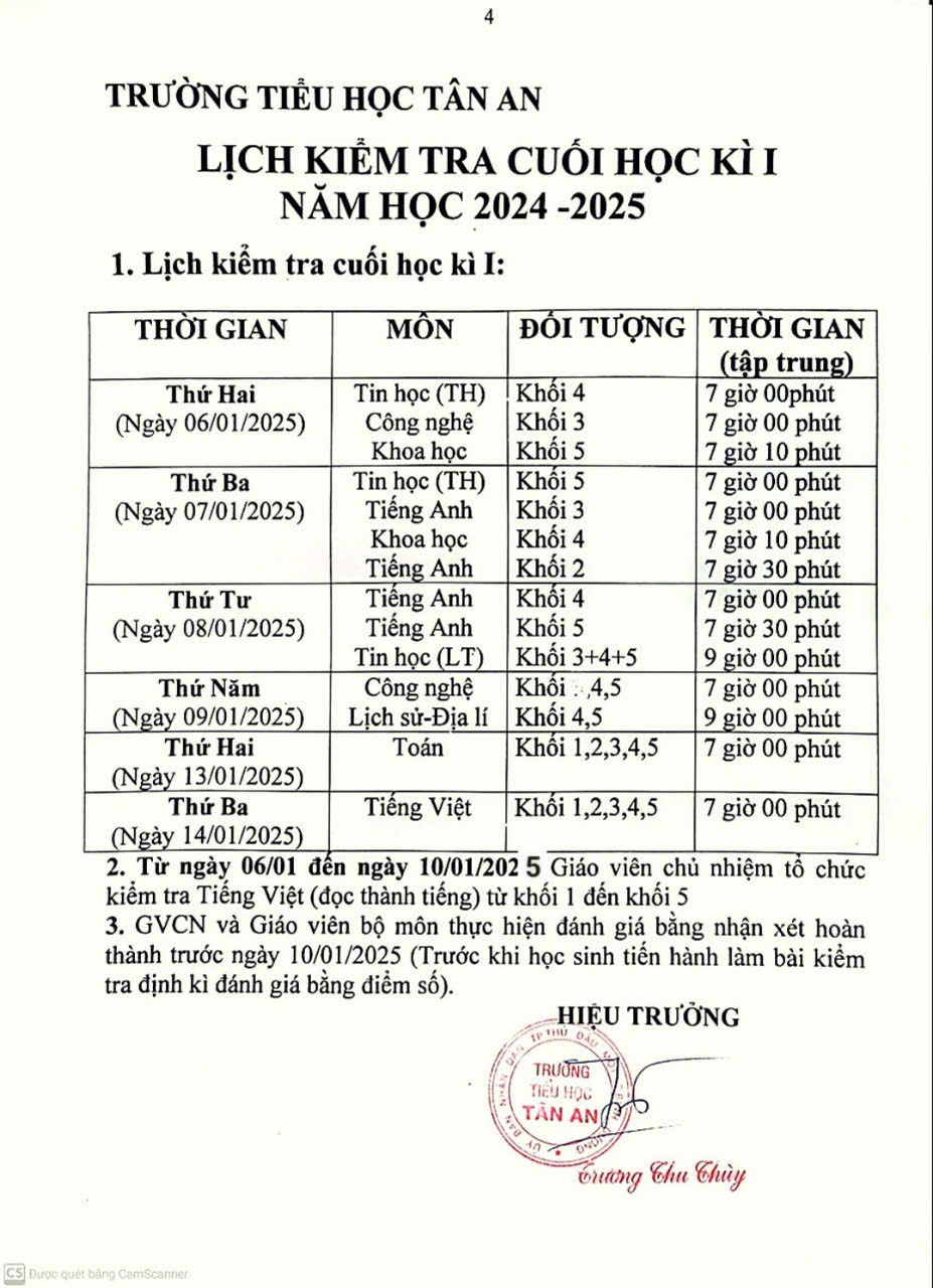 LICH KIỂM TRA HK1 2024 2025