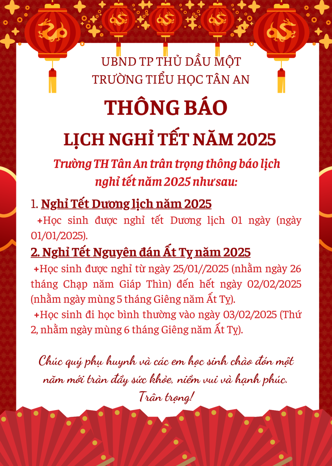 tb nghỉ tết